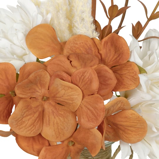 12" Cream Dahlia & Orange Hydrangea Mix Real Touch Premade Arrangement by Ashland®